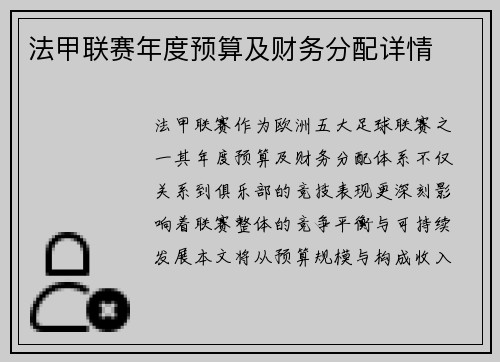 法甲联赛年度预算及财务分配详情